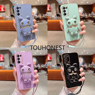 เคส Oppo Reno2 Z เคส Oppo Reno2 F เคส Oppo Reno4 SE เคส Oppo Reno5 Pro Plus Case Oppo Reno5 K Case Oppo Reno6 Case Oppo Reno 7Z Case Oppo Reno8 Z Case New Cute Rabbit Bracket Mobile Phone Cover Case With Rope โทรศัพท์มือถือ ลายกระต่ายน่ารัก