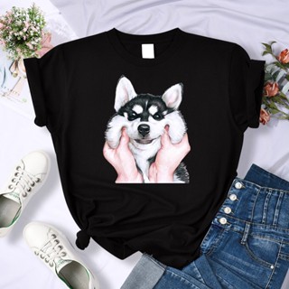 ! Casual T-Shirt Round Neck Husky Animal Print Breathable For Women._04