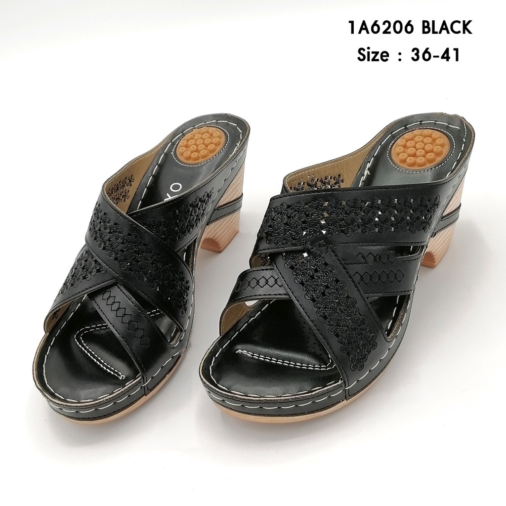 OXXO  รองเท้าเพื่อสุขภาพ แตะ ส้นสูง แบบสวม ทนทาน มีปุ่มนวดส้นเท้า สวมใส่สบาย น้ำหนักเบามาก 1A6206