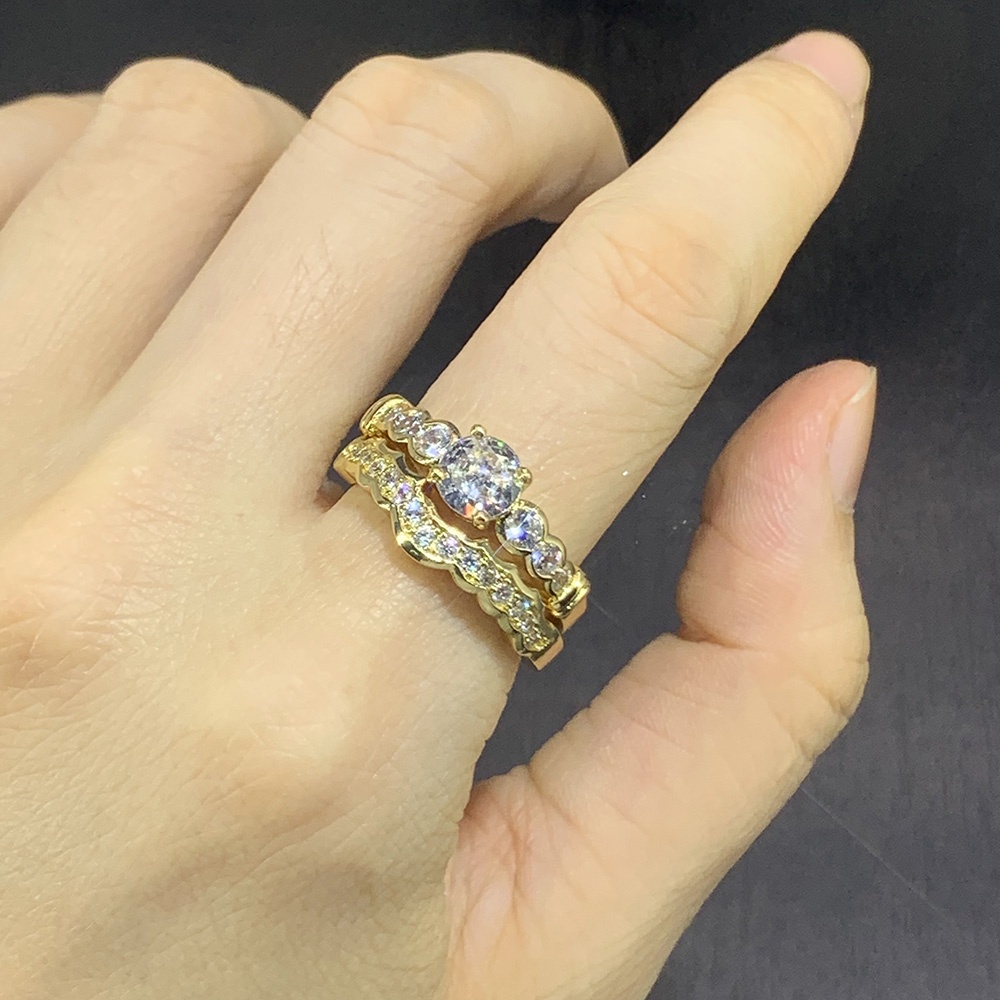 ชุดแหวนหมั้น หรูหรา คลาสสิก เครื่องประดับ สําหรับผู้หญิง ของขวัญวันวาเลนไทน์ R782 2 ชิ้น - รูปที่ 2