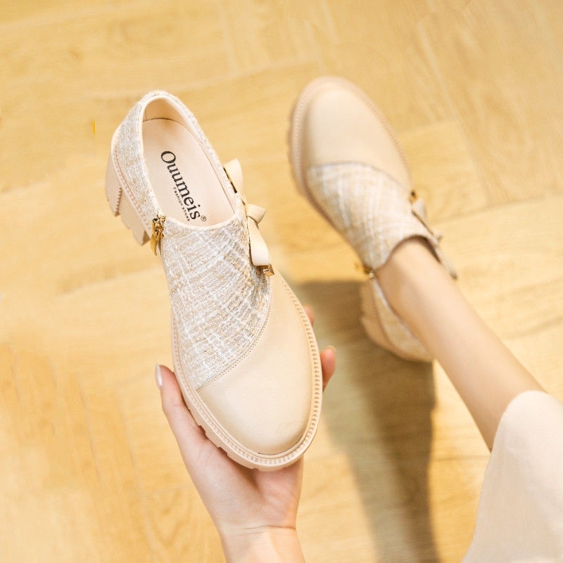 Xiaoxiang สไตล ์ รองเท ้ าผู ้ หญิง 2025 สไตล ์ ใหม ่ รองเท ้ าส ้ นสูง All-Match รองเท ้ าผู ้ หญิงรองเท ้ า Fairy รองเท ้ าหนังขนาดเล ็ ก