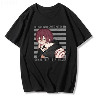 เสื้อยืดลําลอง ผ้าฝ้าย 100 พิมพ์ลายมังงะ The Man Who Saved Me on My Isekai Trip Is A Killer แฟชั่นฤดูร้อน สําหรับผู้ชาย