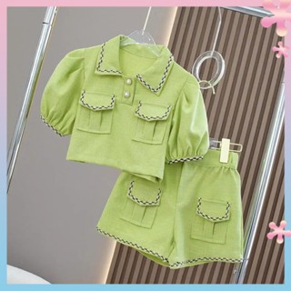 Girls summer suit 2022 new Korean style childrens Chanel style lapel top girls Western style shorts suit