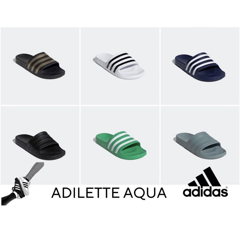 [ รองเท้าแตะ Adidas ลิขสิทธิ์แท้ ] ป้ายไทย Aqua Adilette พื้นนิ่ม สวมใส่สบาย แห้งไว ลุยน้ำได้ น้ำหนักเบา swim comfort