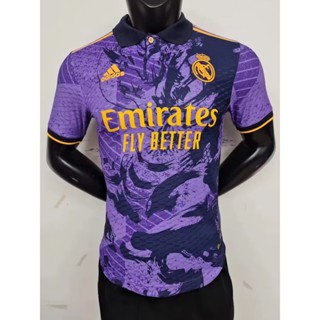 [Player Version] 2324 ใหม่ เสื้อยืดโปโล แขนสั้น ลายฟุตบอล Real Madrid สีม่วง