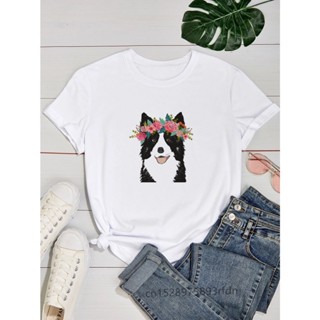 Border Collie Women Funny T Shirt Girl Y2K Basis O-collar White Tshirt Short Sleeve T-shirt_04