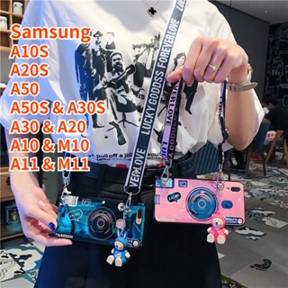 เคสโทรศัพท์มือถือ ลายตุ๊กตาน่ารัก พร้อมสายคล้อง และขาตั้ง สําหรับ Samsung Galaxy A10S A20S A50S A30S A50 A30 A20 A10 M10 A11 M11