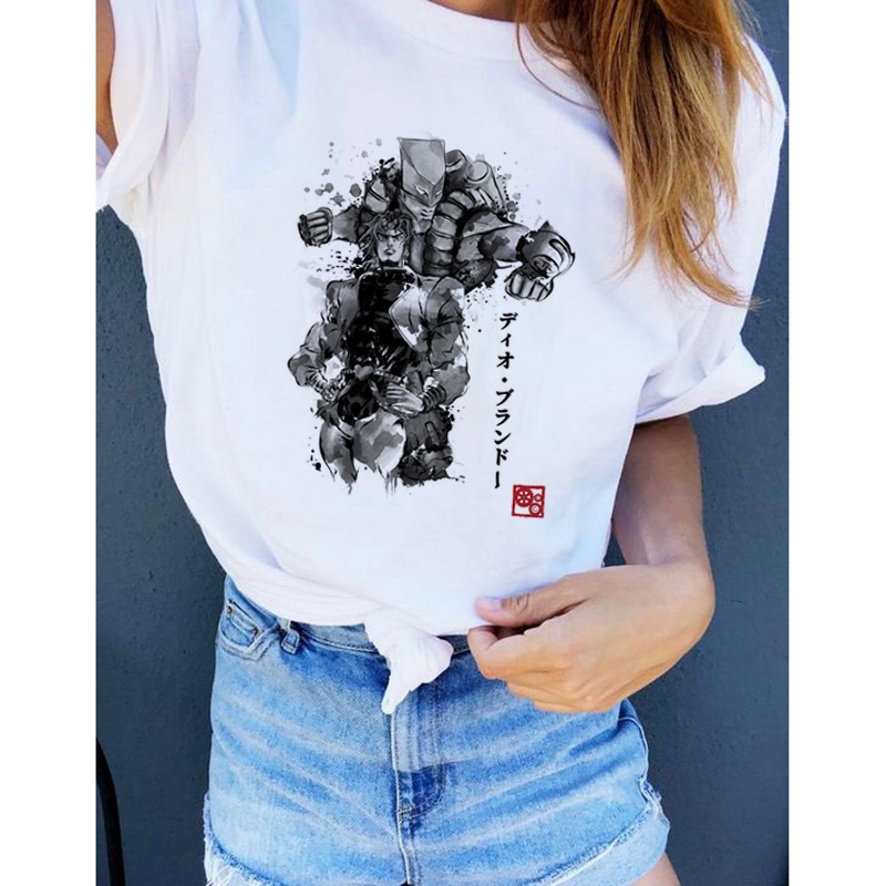 🔥 Za Warudo Sumi E JoJo's Bizarre Adventure เสื้อยืดแขนสั้น คอกลม สีขาว แฟชั่นฤดูร้อน สําหรับผู้หญิง