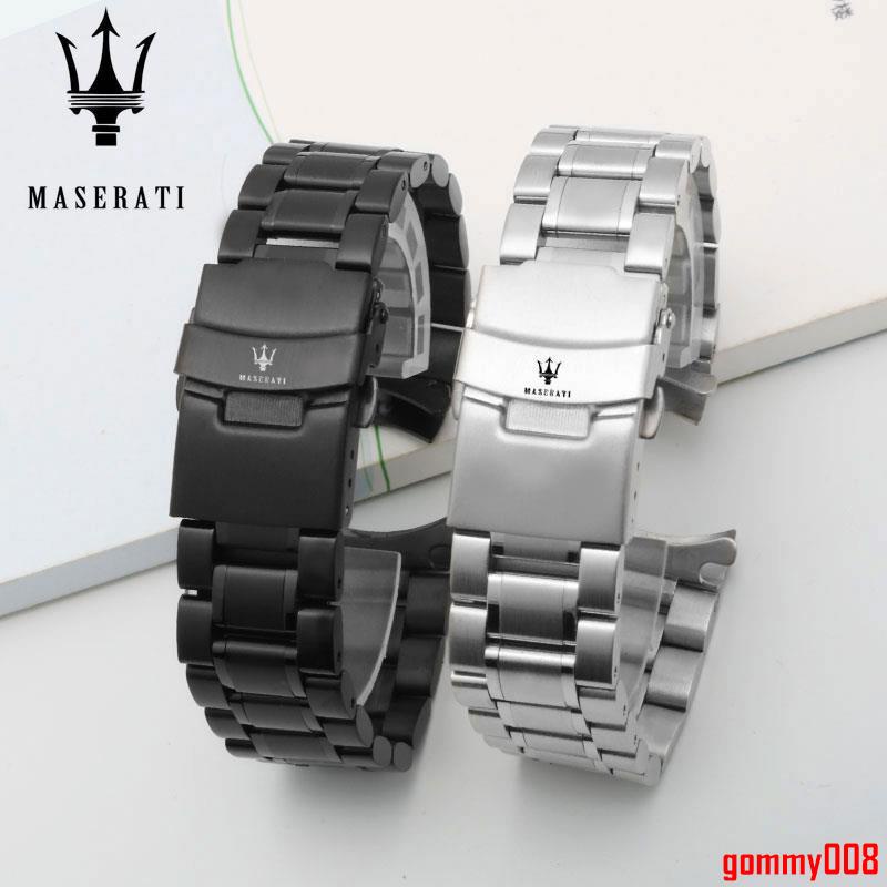 สายนาฬิกาข้อมือ สายสแตนเลส หัวเข็มขัดผีเสื้อ แบบกดคู่ แบบสากล สําหรับ Maserati Watch