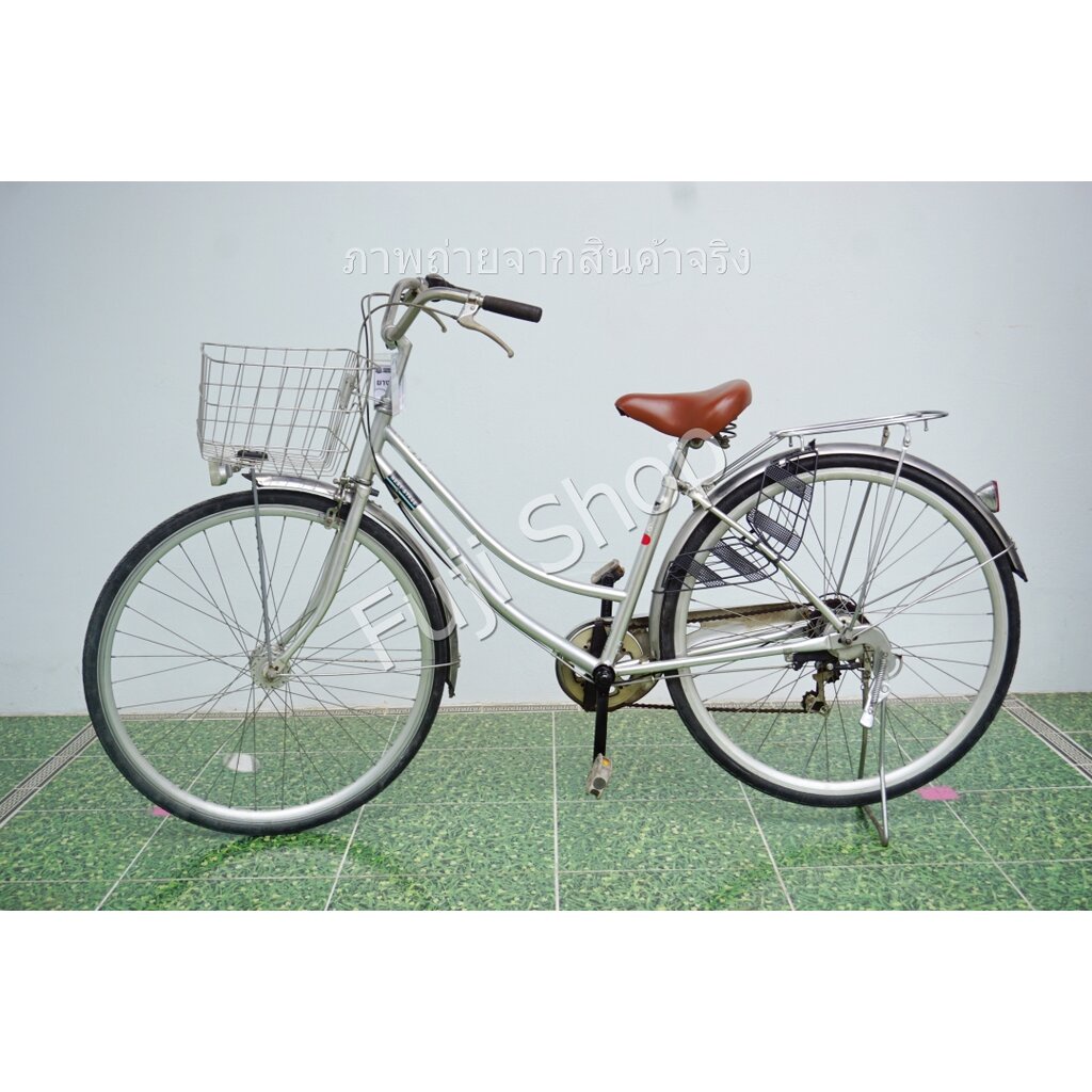 จักรยานแม่บ้านญี่ปุ่น - ล้อ 27 นิ้ว - มีเกียร์ - ยางตัน - สีเงิน [จักรยานมือสอง]