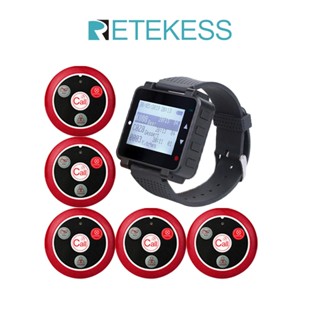 Retekess T128 ร้านอาหารระบบวิทยุติดตามตัวบริกรลูกค้าระบบโทร Buzzer ผู้ใช้กำหนดนาฬิกาวิทยุติดตามตัว 1 ชิ้นรับชม 5 ชิ้น 4-Key ปุ่มโทร