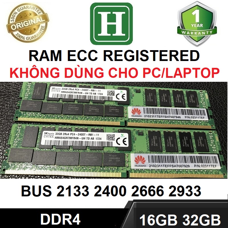 เซิร ์ ฟเวอร ์ DDR4 32GB Ram, 16GB หรือ 8GB ECC REG รถบัส 2933, 2266, 2400 หรือ 2133 ลบเครื ่ องของแท ้ 1 ปี