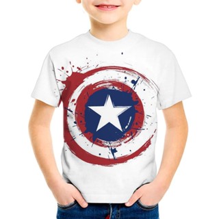 เสื้อยืด พิมพ์ลายกราฟฟิค Captain America น่ารัก สําหรับเด็กผู้ชาย และเด็กผู้หญิง อายุ 4-14 ปี 2022