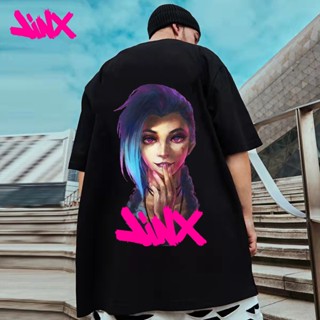 Spot LOL arcane League of Legends T-shirt Wild Loose Jacket Trend Jinx Printed T-shirt Casual Sports Top Mens Leag_01