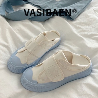 VASIBAEN รองเท้าผ้าใบผู้หญิง คนขี้เกียจใส่รองเท้าลำลองพื้นหนา 2 คู่