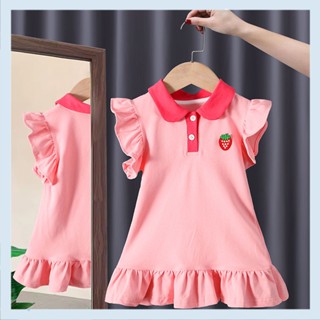 2022 New girls polo dress summer dress cute strawberry ruffled dress for children and children in summer