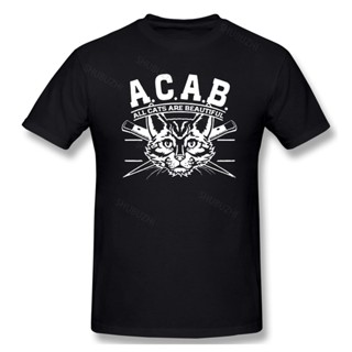 เสื้อเชิ้ตแขนสั้นลําลอง ผ้าฝ้าย พิมพ์ลายกราฟฟิค LYZH Acab All Cats Are Beautiful สําหรับผู้ชาย