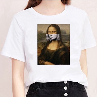 2023เสื้อยืดผ้าฝ้าย SELLING ขายร้อนMona Lisa Graphic T-shirt Top Casual Comic Harajuku Shirt Aesthetic Funny Short Sleev