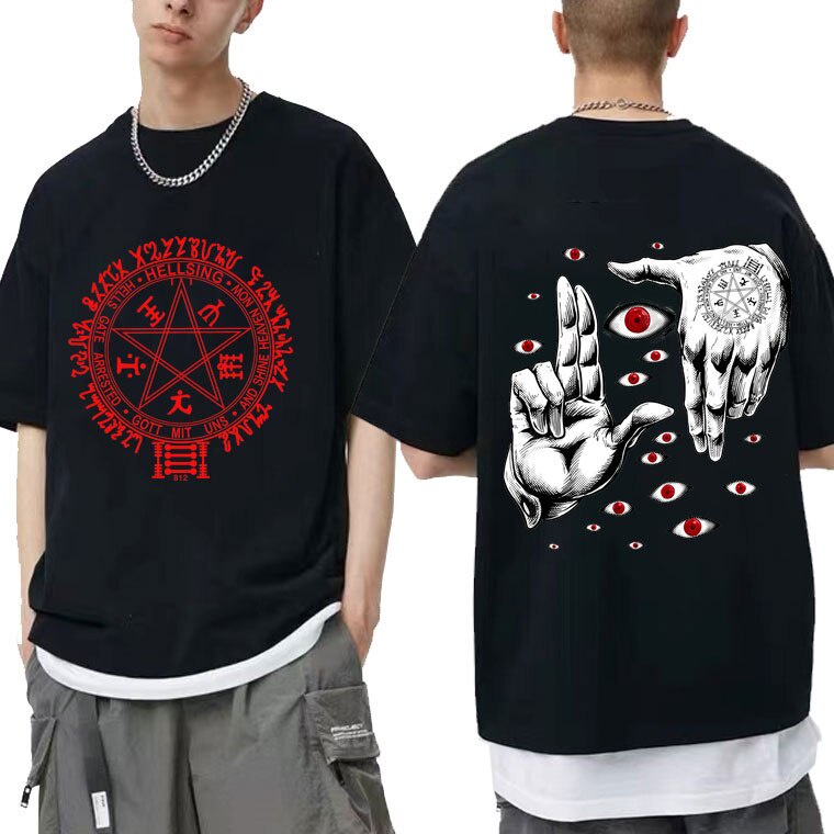 ย้อนยุคเสื้อยืดลําลอง แขนสั้น พิมพ์ลายกราฟฟิคอนิเมะ Alucard Hellsing Vampire Hunter แบบสองด้าน สําหร
