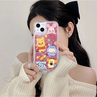 เคสโทรศัพท์มือถือแบบใส ลายการ์ตูนหมีพูห์น่ารัก แต่งกลิตเตอร์ สําหรับ iPhone 15 14 13 12 Mini 11 Pro Max iPhone14ProMax iPhone13ProMax