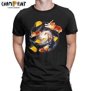 มาใหม่ เสื้อยืดลําลอง ผ้าฝ้าย 100% แขนสั้น คอกลม พิมพ์ลาย Corgi Taco Galaxy สําหรับผู้ชาย