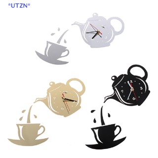 Utzn&gt; ใหม่ นาฬิกาแขวน อะคริลิค ลายถ้วยกาแฟ กาน้ําชา 3D DIY สําหรับตกแต่งห้องครัว