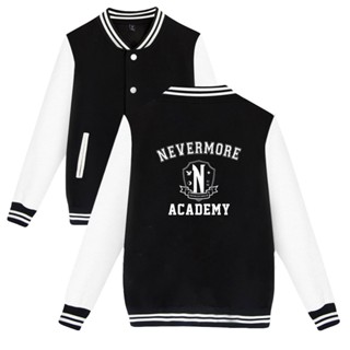 Wednesday Nevermore Academy Tv Series เสื้อแจ็กเก็ตเบสบอล แขนยาว คอสเพลย์ สําหรับผู้ชาย ผู้หญิง