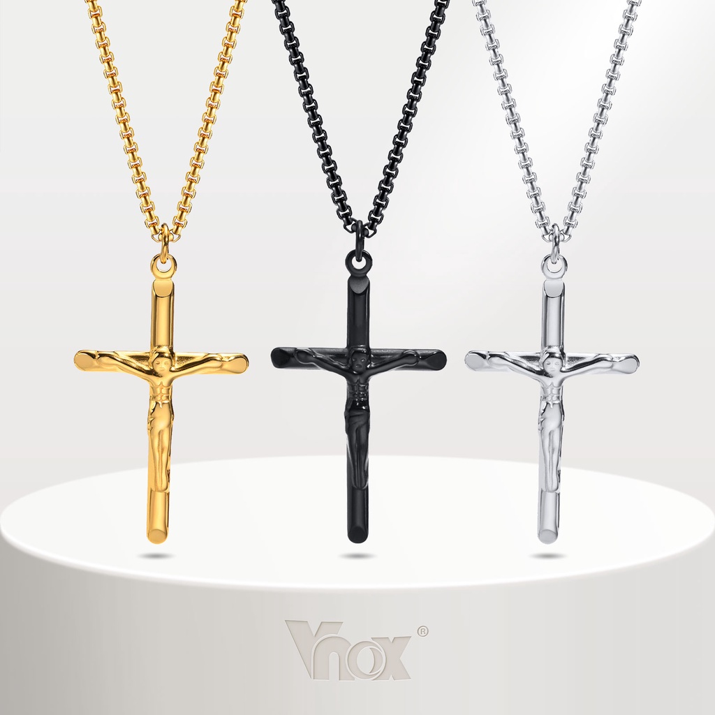 Vnox สร้อยคอ จี้ไม้กางเขนพระเยซู คาทอลิก สเตนเลส เครื่องประดับแฟชั่น สําหรับผู้ชาย ผู้หญิง