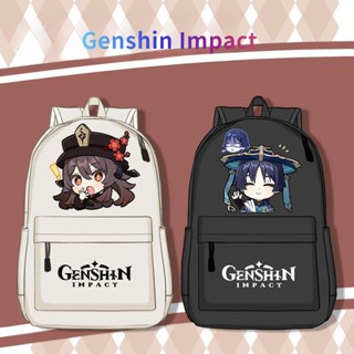 Genshin Impact expression bag co-branded schoolbag Scaramouche/Wanderer/Hu Tao men and women junior and middle school students large capacity shoulder backpack กระเป๋านักเรียน สําหรับเด็กประถม ผู้ชาย และผู้หญิง