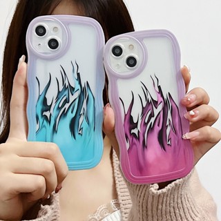 เคสโทรศัพท์มือถือแบบนิ่ม TPU ใส ลายเปลวไฟ สีแดง ฟ้า สําหรับ Samsung S23 S22 S21 S20 Plus S23 Ultra S20 FE S21FE A04 A73