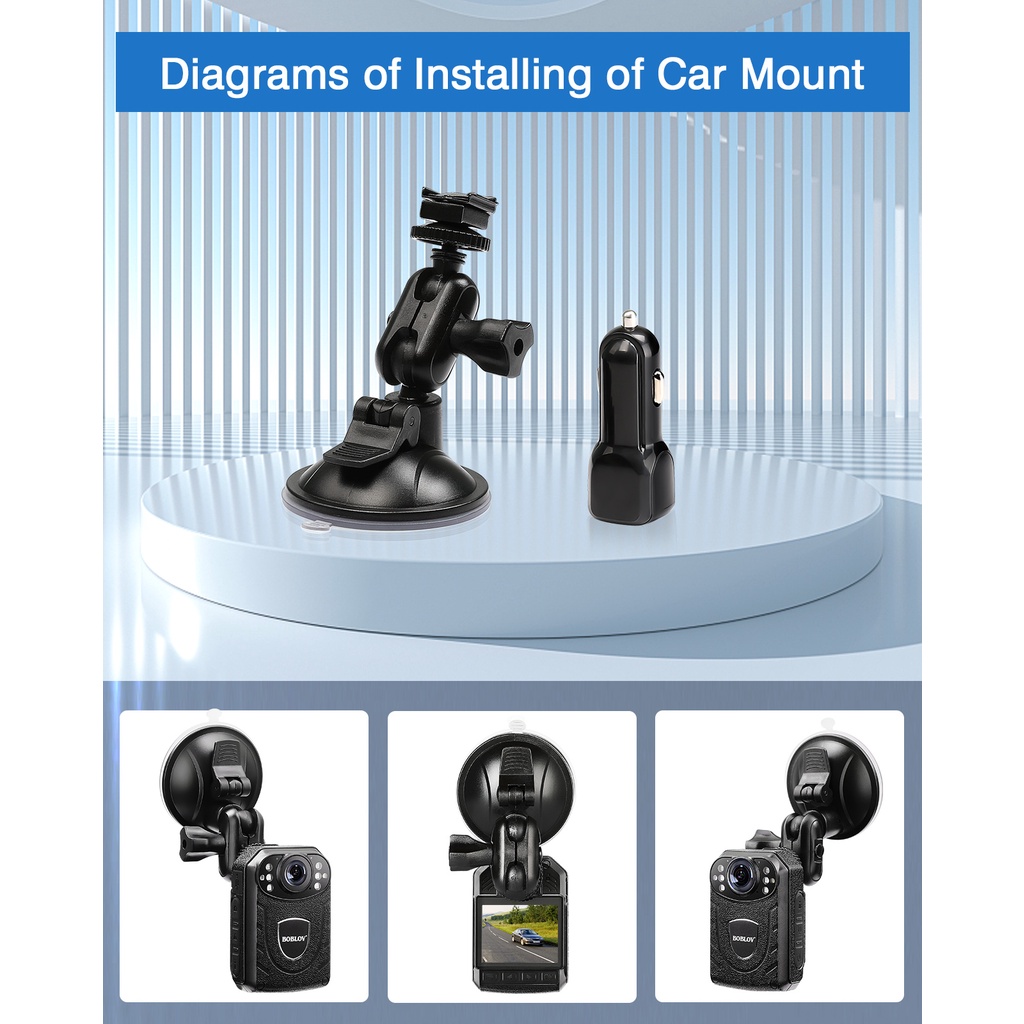 BOBLOV ถ้วยดูดรถยนต์สําหรับ KJ21 Body Camera, Car Mount และเครื่องชาร์จในรถยนต์เท่านั้นสําหรับ KJ21 Body Camera