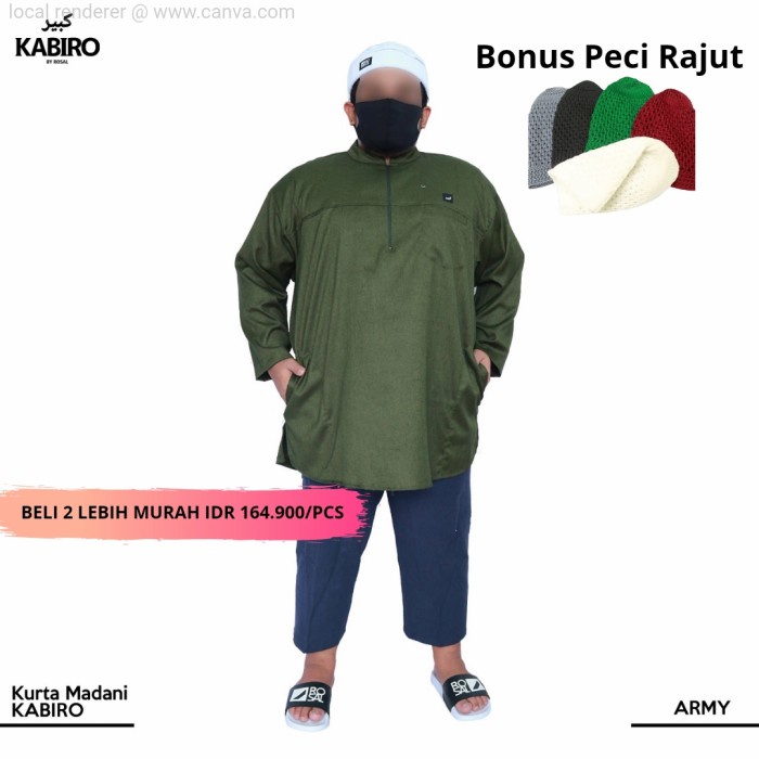 MENS KOKO KURTA BAJU 4XL, 5XL, 6XL BIG SIZE JUMBO BRAND KABIRO - สีดํา - ARMY, 5XL ใหม่ล่าสุด TRENDY