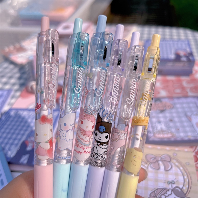 SANRIO ชุดปากกาเจล ลายการ์ตูน Kulomi Melody น่ารัก ขนาด 0.5 มม. สีดํา เครื่องเขียนสํานักงาน สําหรับนักเรียน จํานวน 6 ชิ้น