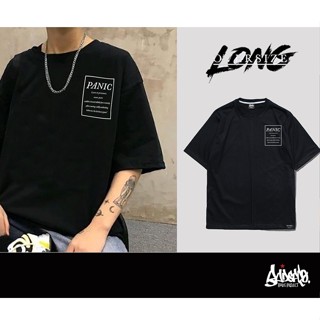 🔥 12.12 SALE 🔥  ® Oversize Long รุ่น Panic ( สกรีนนูน ) สีดำ เสื้อทรงเอ M L / OLS