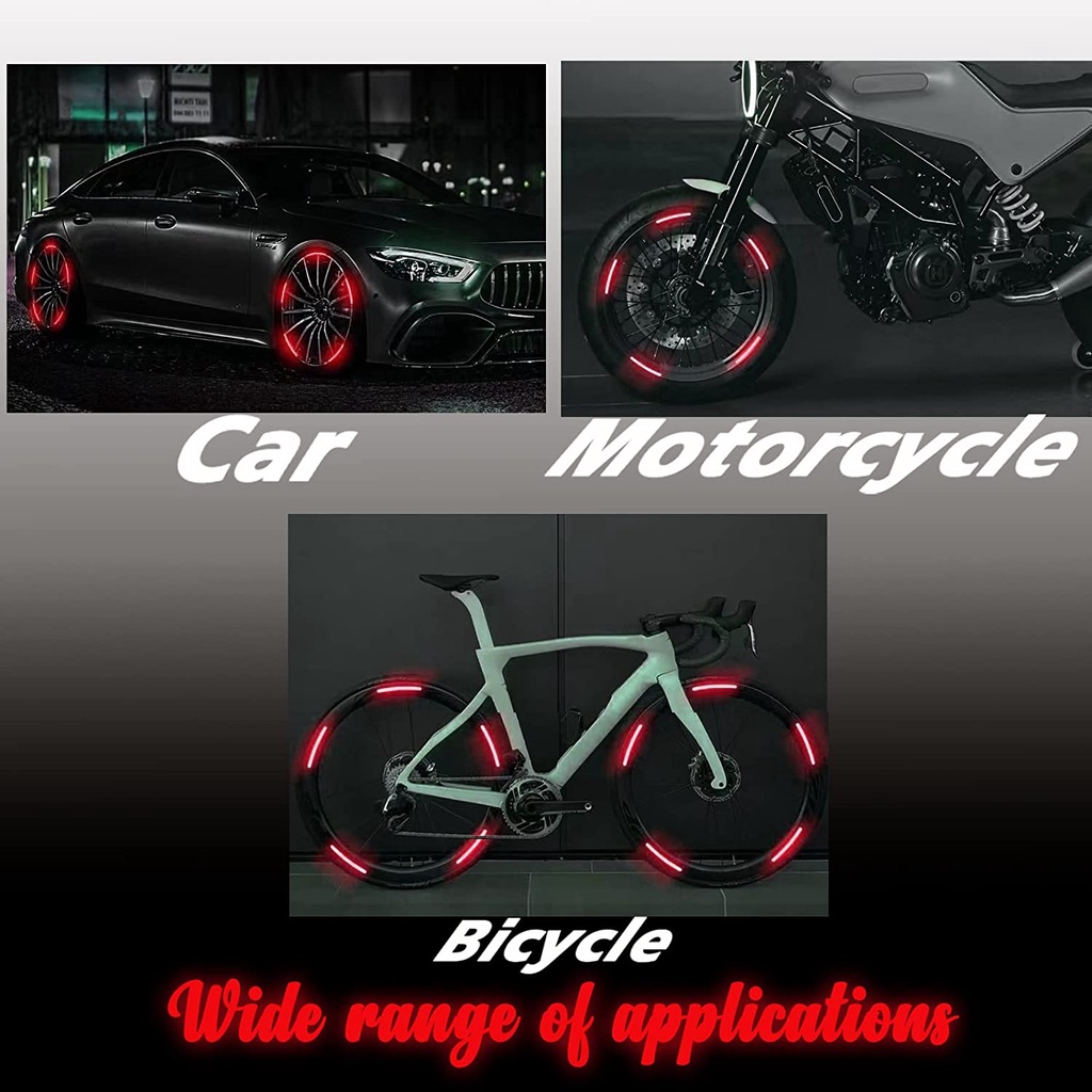 20 ชิ้นสะท้อนแสงล้อรถตกแต่งสติกเกอร์,Night Safetyคําเตือนรถสติกเกอร์,Anti-Scrat chรถรถจักรยานยนต์ล้อความปลอดภัยรถสติกเกอร์ (สีแดง) - รูปที่ 2