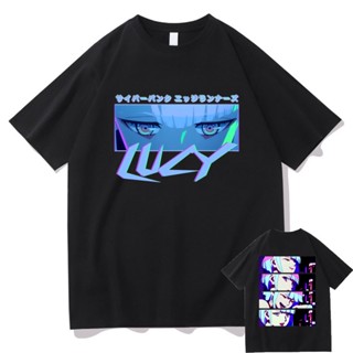 Y2k Anime Lucy Cyberpunk Edgerunners T Shirt Men Women Punk Cartoon Double Sided Printed T-shirts Unisex Oversized _12