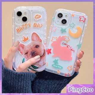 PingCoo - Case For iPhone 14 13 12 11 Plus Pro Max XR TPU Soft Clear Jelly Airbag Case Cute Dog and Rabbit Camera Protection Shockproof Back Cover