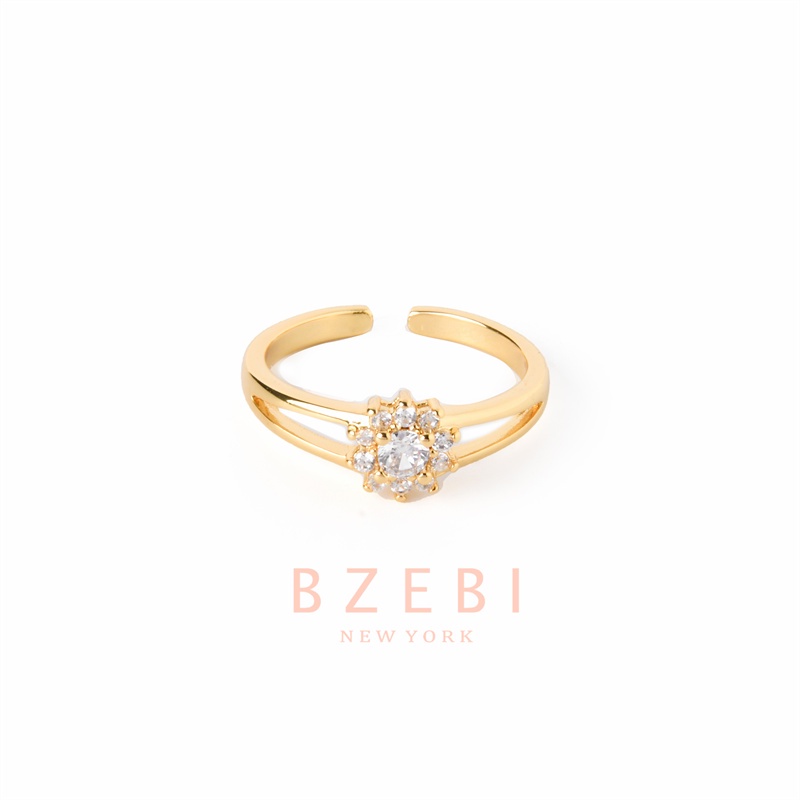 BZEBI แหวนแฟชั่น ทอง ทองคํา ring ครึ่งสลึง เพชร เสริมดวง แฟชั่นผู้หญิง แบบบาง แต่งเซอร์คอเนีย ไม่ลอก