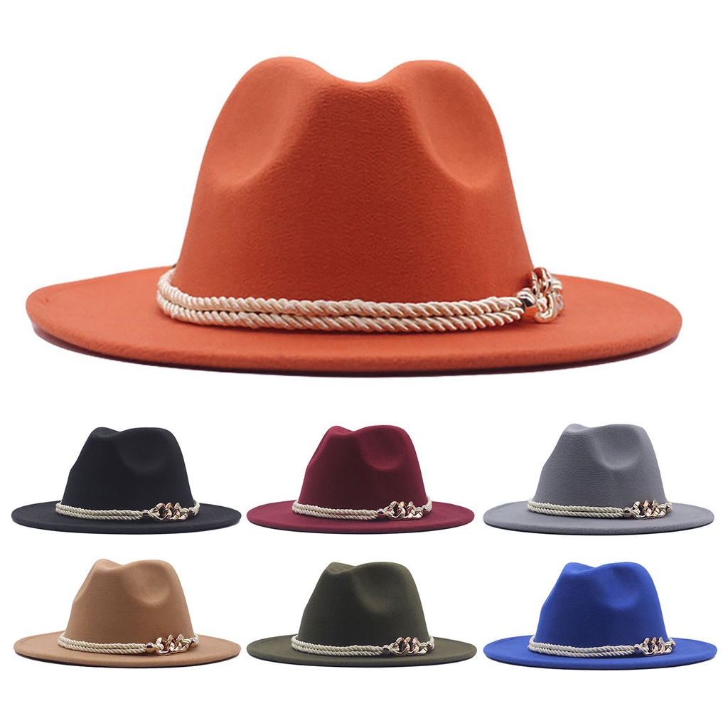 0vn หมวก Fedora สำหรับผู้ชายผู้หญิง Vintage กว้าง Brim Rancher หมวก Fedora กับเข็มขัดแฟชั่นฤดูใบไม้ร่วงหมวกผ้ 06h