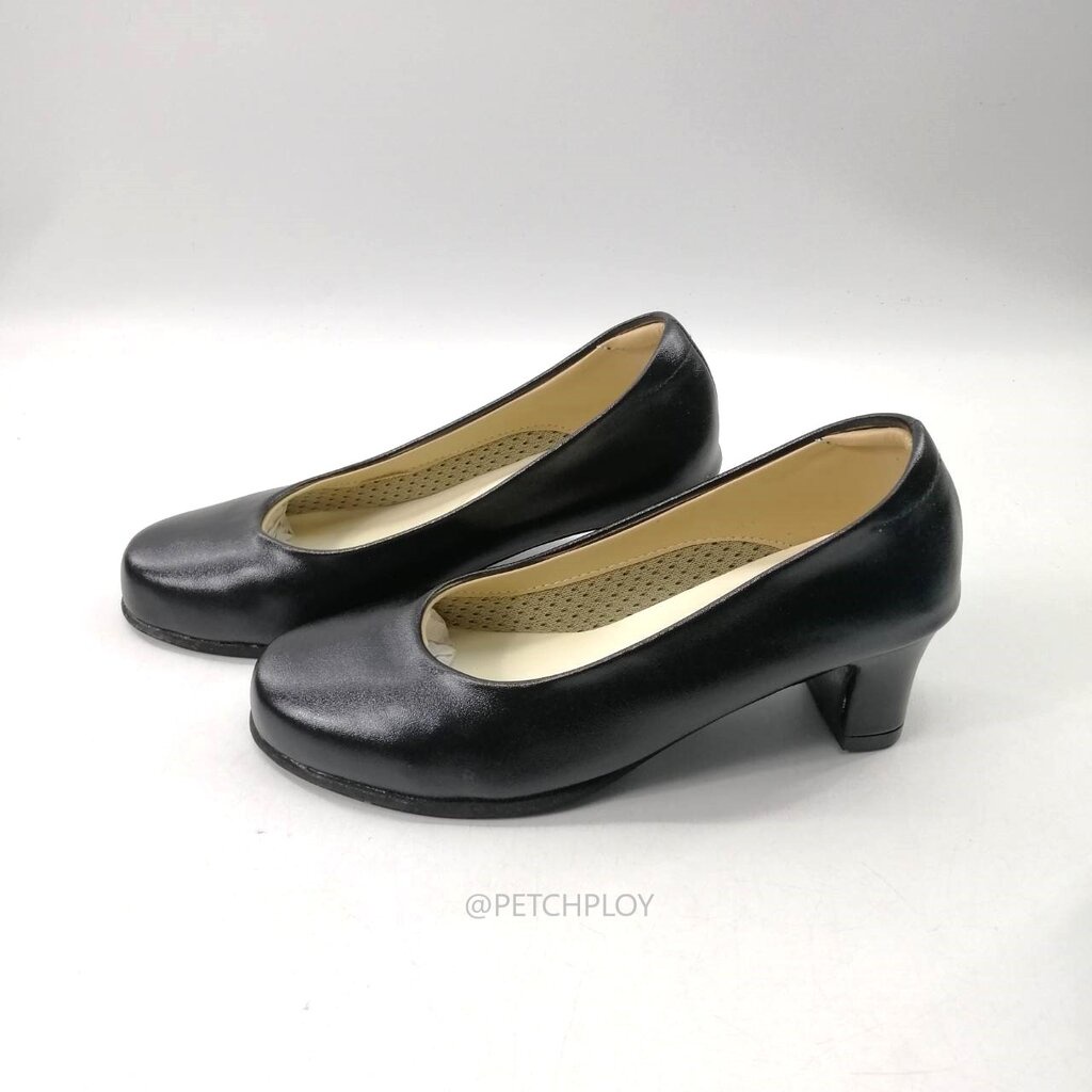 🟢Hot🐰POPTEEN รุ่น 2408 รองเท้าคัทชูผู้หญิง ส้นสูงแบบหุ้มส้น ป๊อปทีน ส้นสูง2นิ้ว สีดำ Size 35-42 รหัส PT2408
