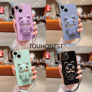 เคส For iPhone 14 Pro Max เคส iPhone 12 Mini เคส iPhone 14 Plus Case iphone 13 pro max Case New Cute Rabbit Bracket Mobile Softcase Phone Cases With Rope โทรศัพท์มือถือ แบบนิ่ม ลายกระต่ายน่ารัก พร้อมสายคล้อง สําหรับ