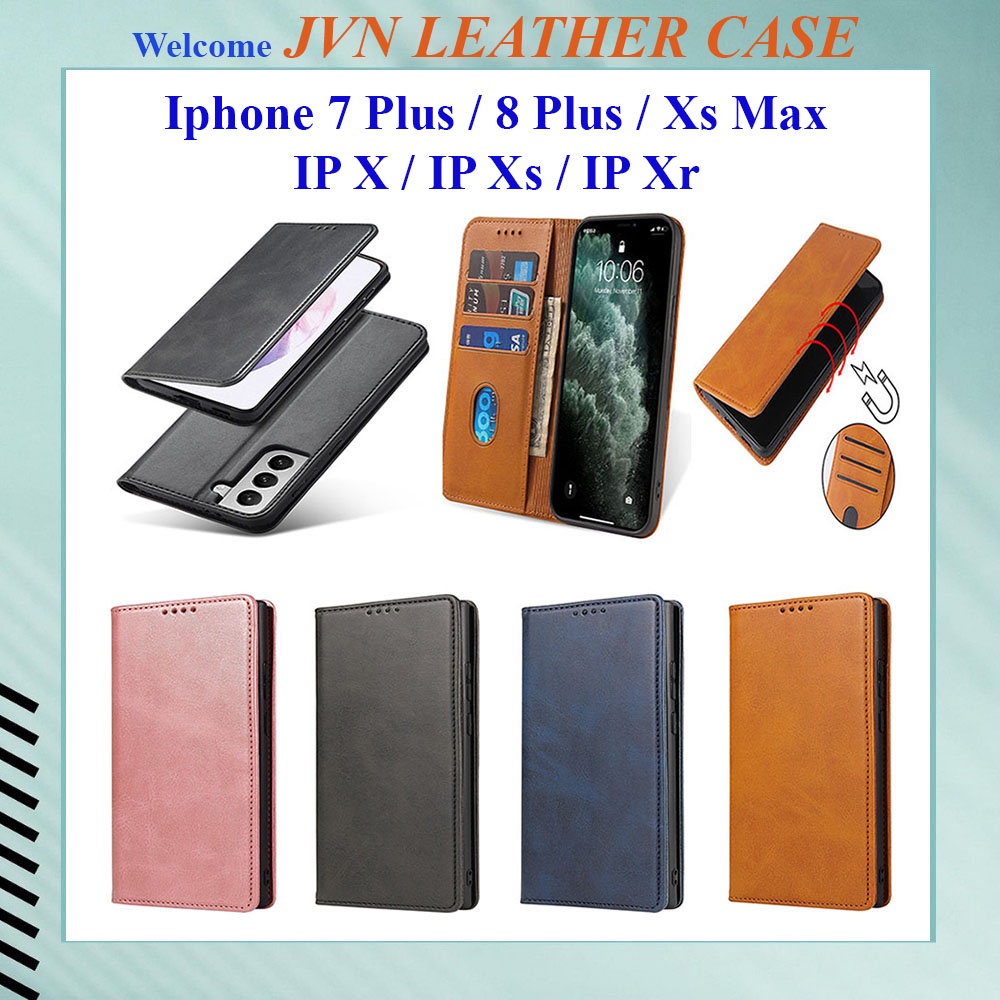 Iphone 7 Plus, 8 Plus, IP X, IP Xs, IP Xr, เคสหนัง IP Xs max พร้อมกระเป๋าสตางค์แม่เหล็ก, ช่องเสียบกา