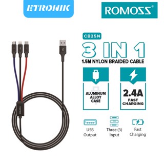 ETRONIK Romoss CB25N 1,5M Nylon 3 in 1 สายชาร์จ 2.4A USB to ios/Type C/Micro Cable