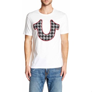 True Religion Houndstooth Logo Crew Neck Graphic Tee Cotton T-shirt for Men and Women Tee Shirts Adu_01