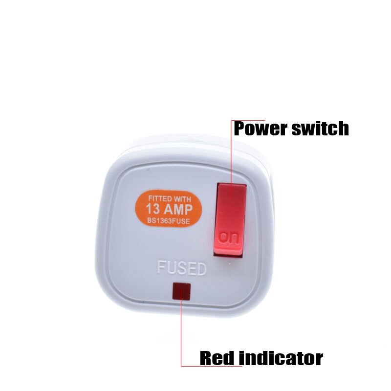 Uk BS1363 ปลั๊ก DIY 13A Fused พร้อมสวิตช์ไฟ LED, มาเลเซียสิงคโปร์ Ireland HongKong Rewireable AC Power Adapter สีขาว