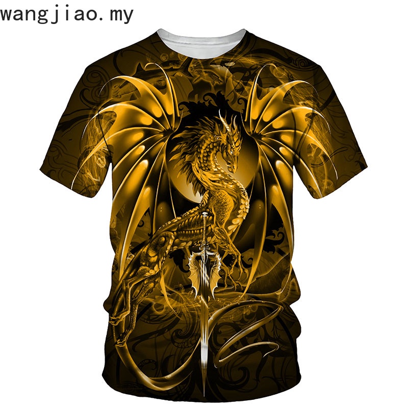 เสื้อยืดแขนสั้นลําลอง พิมพ์ลายมังกรตะวันตก 3 มิติ แฟชั่นฤดูร้อน สําหรับผู้ชาย