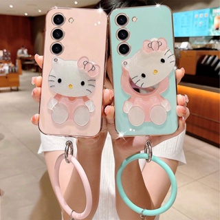 เคสโทรศัพท์มือถือ ซิลิโคนนิ่ม พร้อมกระจกแต่งหน้า และสายคล้อง หรูหรา สําหรับ Samsung Galaxy S23 S23+ S23 Ultra 5G S23 S23Ultra 5G