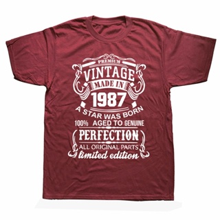 เสื้อยืดแขนสั้น ผ้าฝ้าย พิมพ์ลาย Made Vintage In 1987 35 Years Old 35Th สไตล์ฮิปฮอป สําหรับผู้ชาย