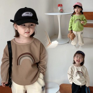 เสื้อกันหนาว คอกลม พิมพ์ลายสีรุ้ง สําหรับเด็ก