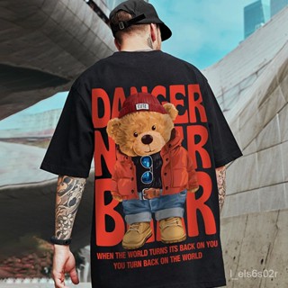 SG Fashion hip-hop style shirt mens oversized loose short-sleeved T-shirt bear print T-shirt couple tee top MIXA_07